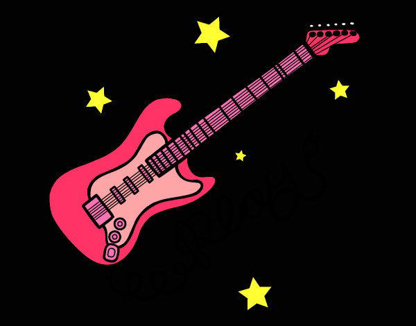 Desenho Guitarra e estrelas pintado por Rebecali