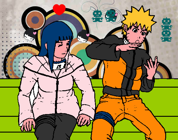 Desenho Hinata e Naruto pintado por henriquecd