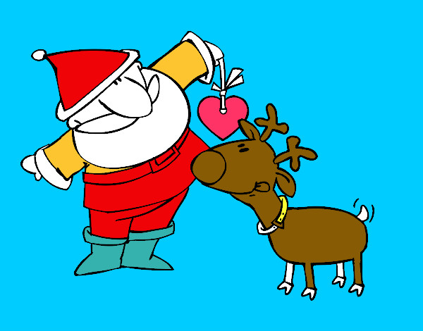 Desenho Papai Noel e Rudolf pintado por mmmmm