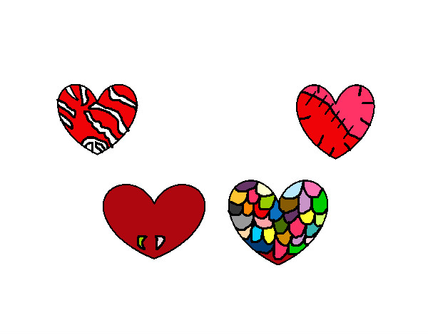 Desenho Quatro corações pintado por amorimm