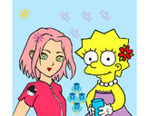 Desenho Sakura e Lisa pintado por janinhas2