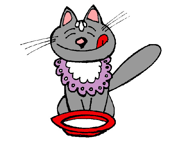 Desenho de Gato a comer para Colorir - Colorir.com