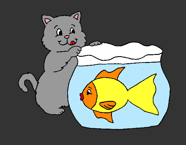 Desenho Gato e peixe pintado por anaclara_r