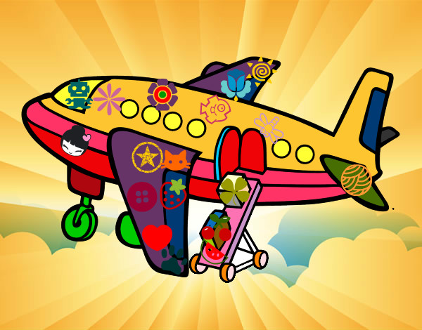 Desenho Avião levando bagagem pintado por lamf