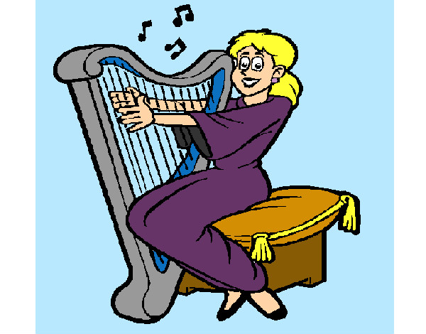 Desenho Mulher a tocar harpa pintado por mamaguaru