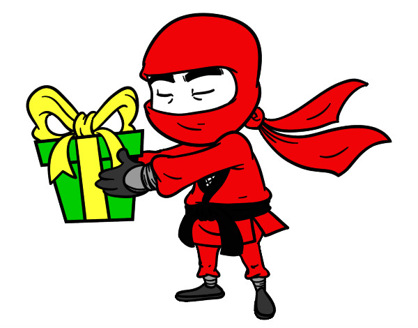 Desenho Ninja com um presente pintado por Gringo