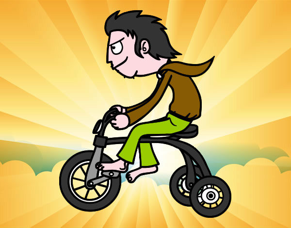Desenho Rapaz no triciclo pintado por carolinda2