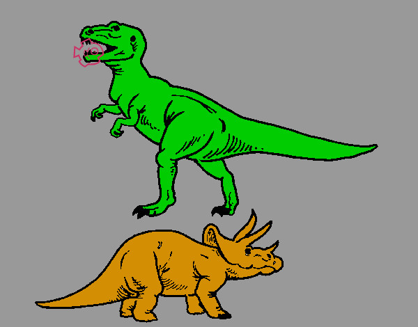 Desenho Tricerátopo e tiranossauro rex pintado por lipelindo