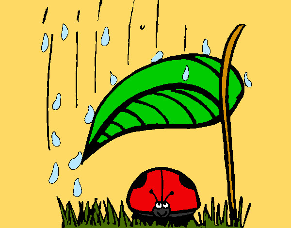 Desenho Joaninha protegida da chuva pintado por Mariaana