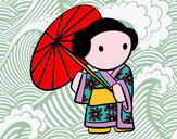 Desenho Gueixa com guarda-chuva pintado por bbbb