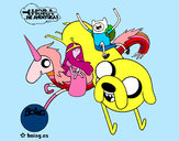 Desenho Jake, Finn, Princesa Bubblegum e Rainbow Lady pintado por Maylla