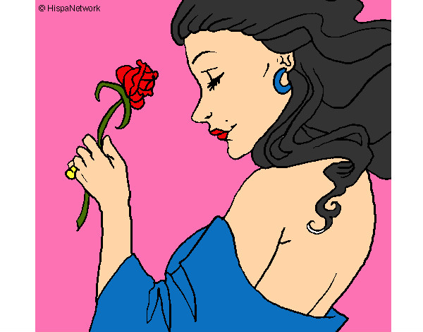 Desenho Princesa com uma rosa pintado por Neco