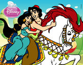Desenho Aladdin - Aladdin e Jasmine a cavalo pintado por MIMILILILI