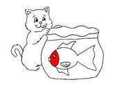 Desenho Gato e peixe pintado por sophia540