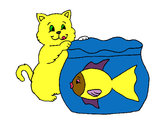 Desenho Gato e peixe pintado por MJJR
