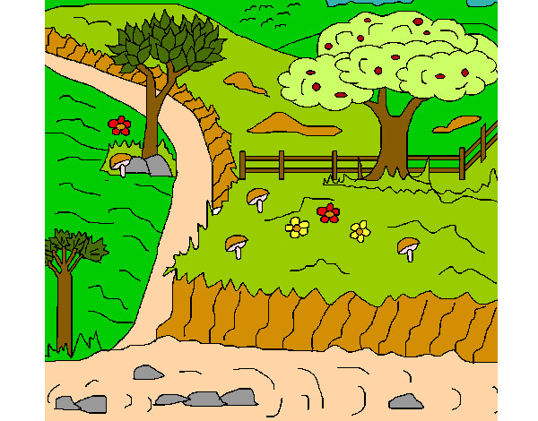 Desenho Paisagem rural pintado por keilinha