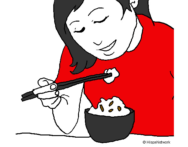 Desenho A comer arroz pintado por bhun