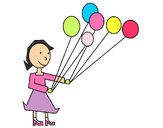 Desenho Rapariga com balões pintado por Lauritta 
