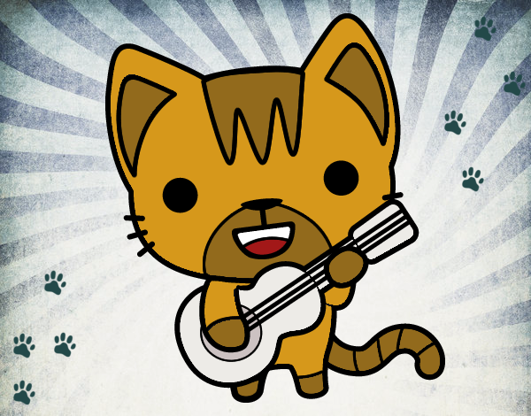 Desenho Gato guitarrista pintado por Missim