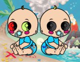 Desenho Bebês gêmeos pintado por edet