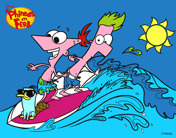 Desenho Phineas e Ferb - Surfando pintado por edet