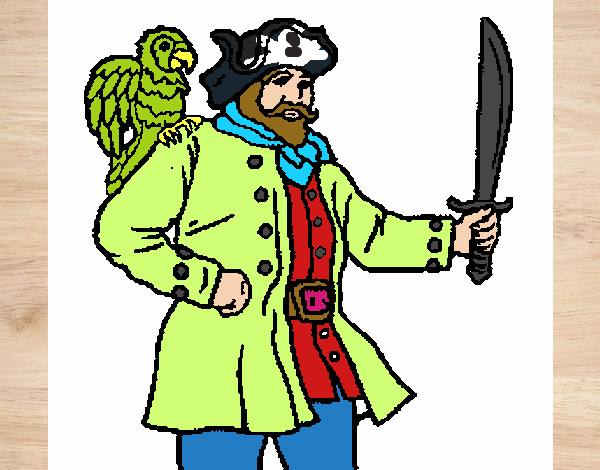 Desenho Pirata com um papagaio pintado por edet
