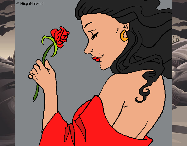 Desenho Princesa com uma rosa pintado por neff
