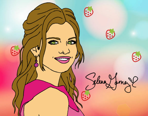 Desenho Selena Gomez com cabelo encaracolado pintado por Juju22
