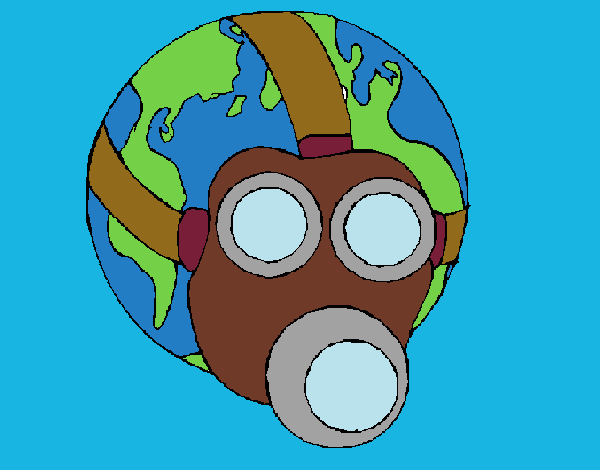 Desenho Terra com máscara de gás pintado por Hudsonzin