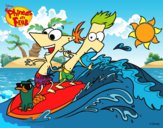 Desenho Phineas e Ferb - Surfando pintado por gabyy