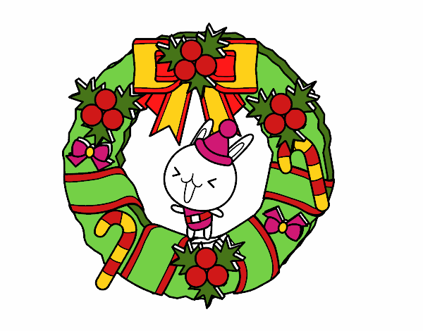 Desenho de Guirlanda de Natal e coelhito para Colorir - Colorir.com