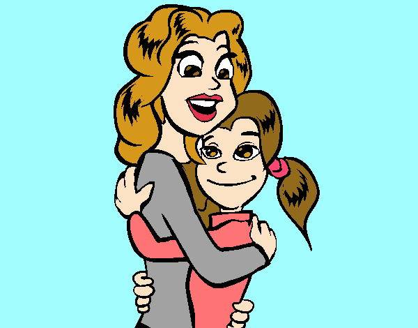 Desenho Mãe e filha abraçaram pintado por elsa77789