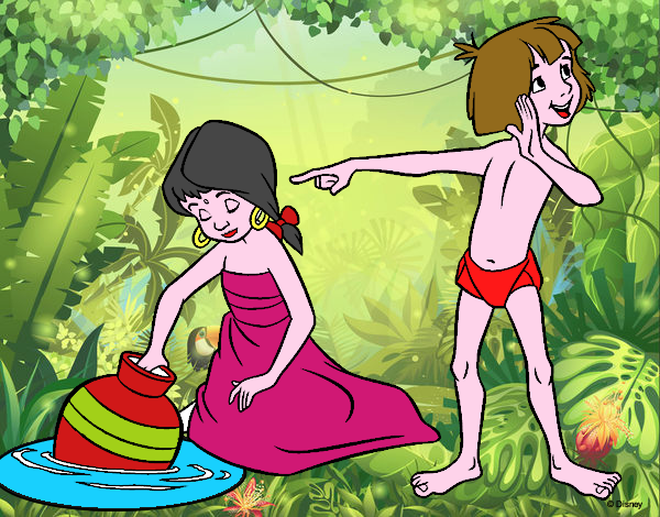 Desenho O livro da Selva - Mogli e Shanti pintado por edet