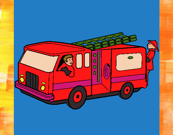 Desenho Bombeiros no camião  pintado por pollyy
