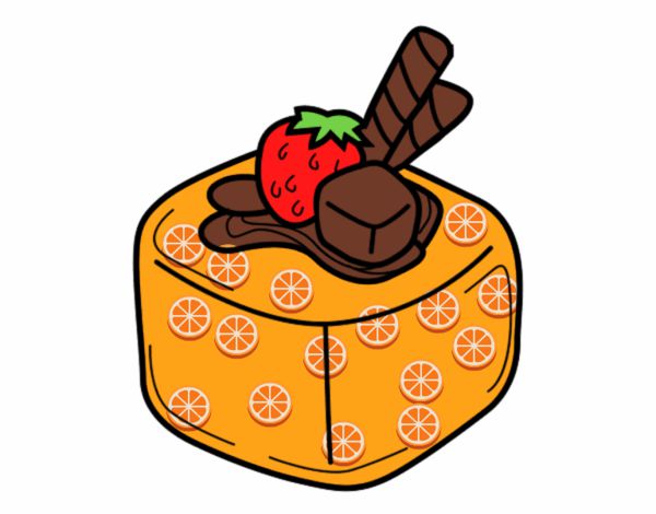 Bolo de desenho animado com cobertura de chocolate de limões e morangos