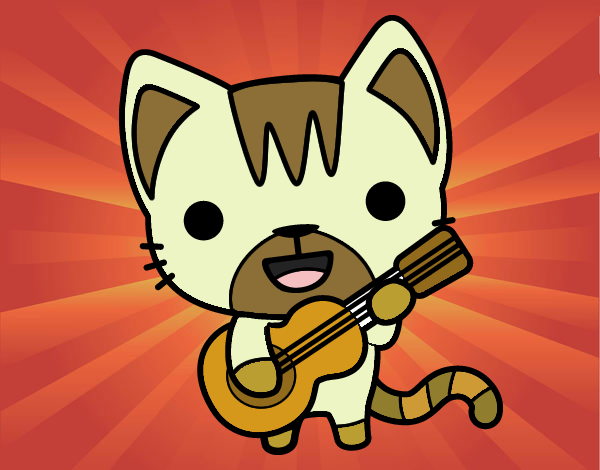 Desenho Gato guitarrista pintado por GiRomani