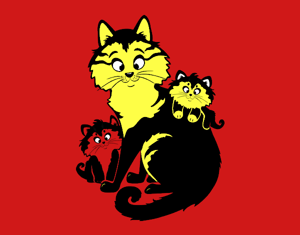 Desenho Mãe gata e gatinhos pintado por miguelalfo