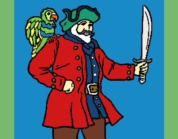Desenho Pirata com um papagaio pintado por lhayzlla