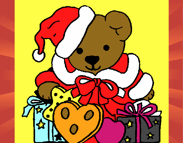 Desenho Ursinho com gorro natalício pintado por edet