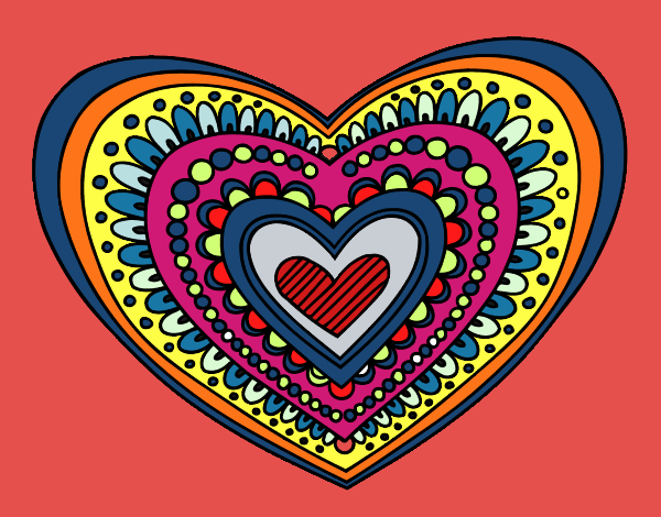Desenho Mandala coração pintado por MARGA