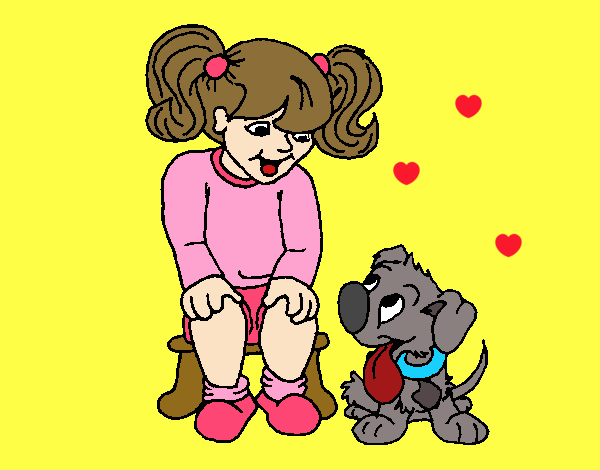 Desenho Menina com o seu cãozito pintado por Missim