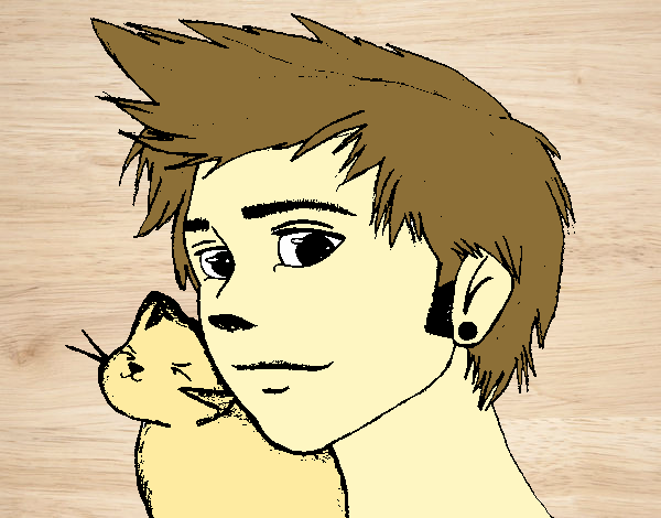 Desenho Menino com gato pintado por elivietri