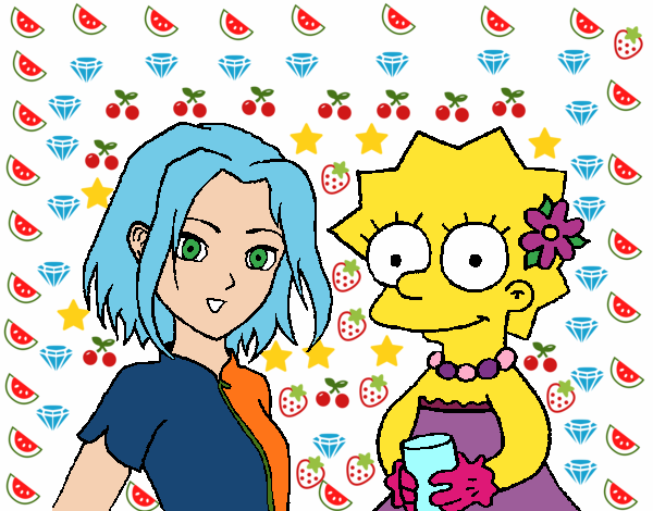 Desenho Sakura e Lisa pintado por lulilzla