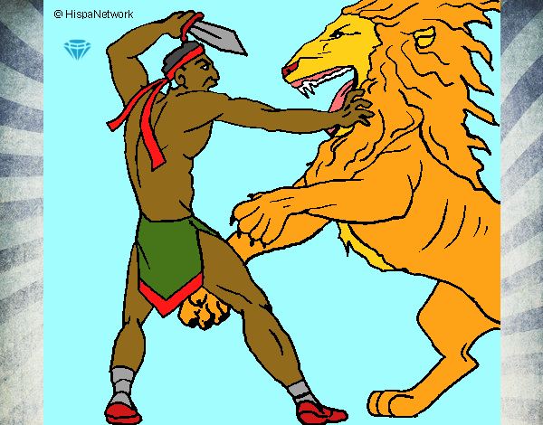 Desenho Gladiador contra leão pintado por AJALVES