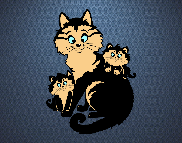 Desenho Mãe gata e gatinhos pintado por gisel