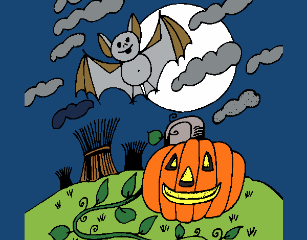 Desenho Paisagem Halloween pintado por gisel
