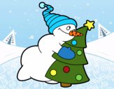 Desenho Boneco de neve abraçando árvore pintado por gabyy