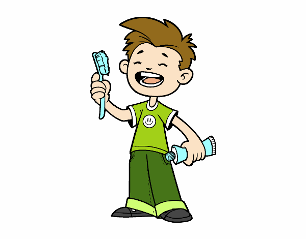 Criança com escova de dentes