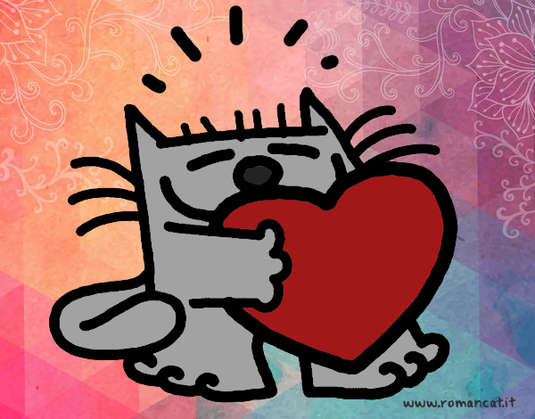 Desenho Gato e coração pintado por BelMorim