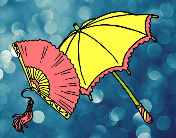 Desenho Leque e guarda-chuva pintado por marilurdes